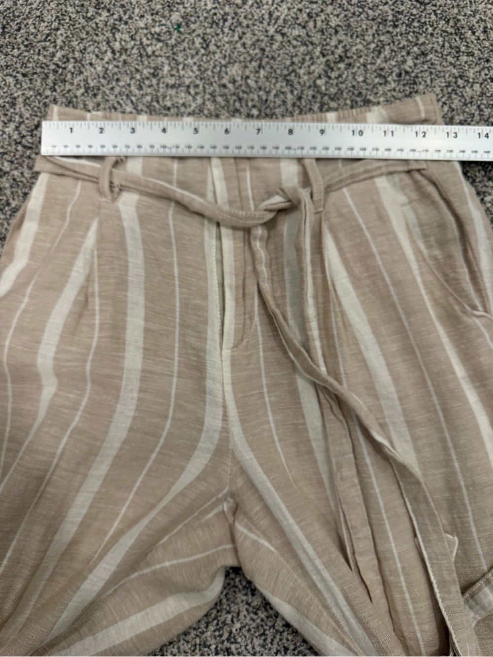 Striped Paperbag Waist Wide Leg Pants in Light Beige - Picture 11 of 11